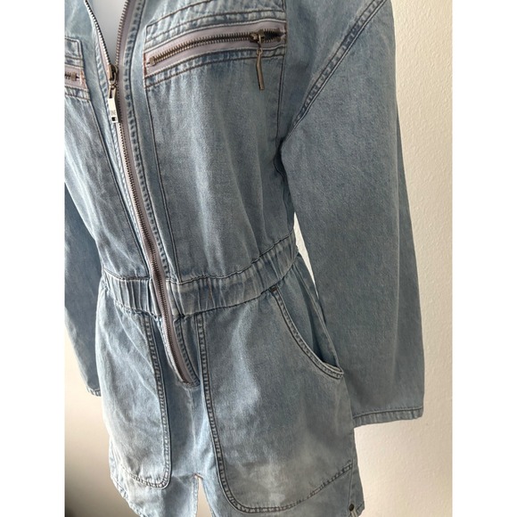 One Teaspoon Denim Mini Dress Size Medium Zip Front Modern Utility Designer - Picture 13 of 16